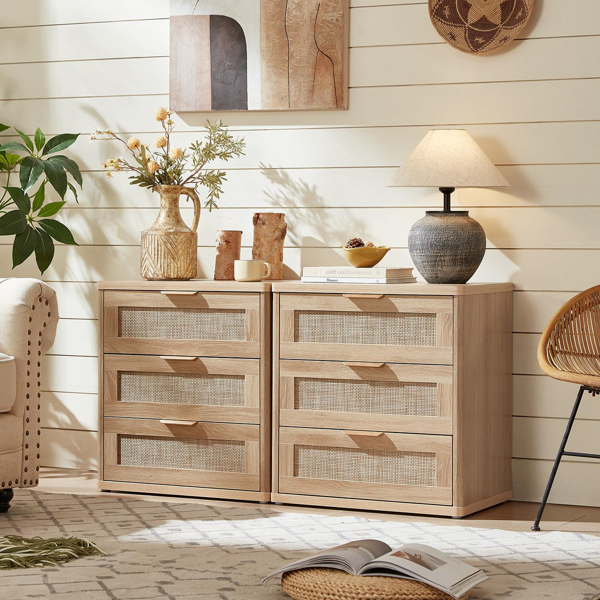 Rattan 23" Nightstands Set of 2 with Drawers O118679