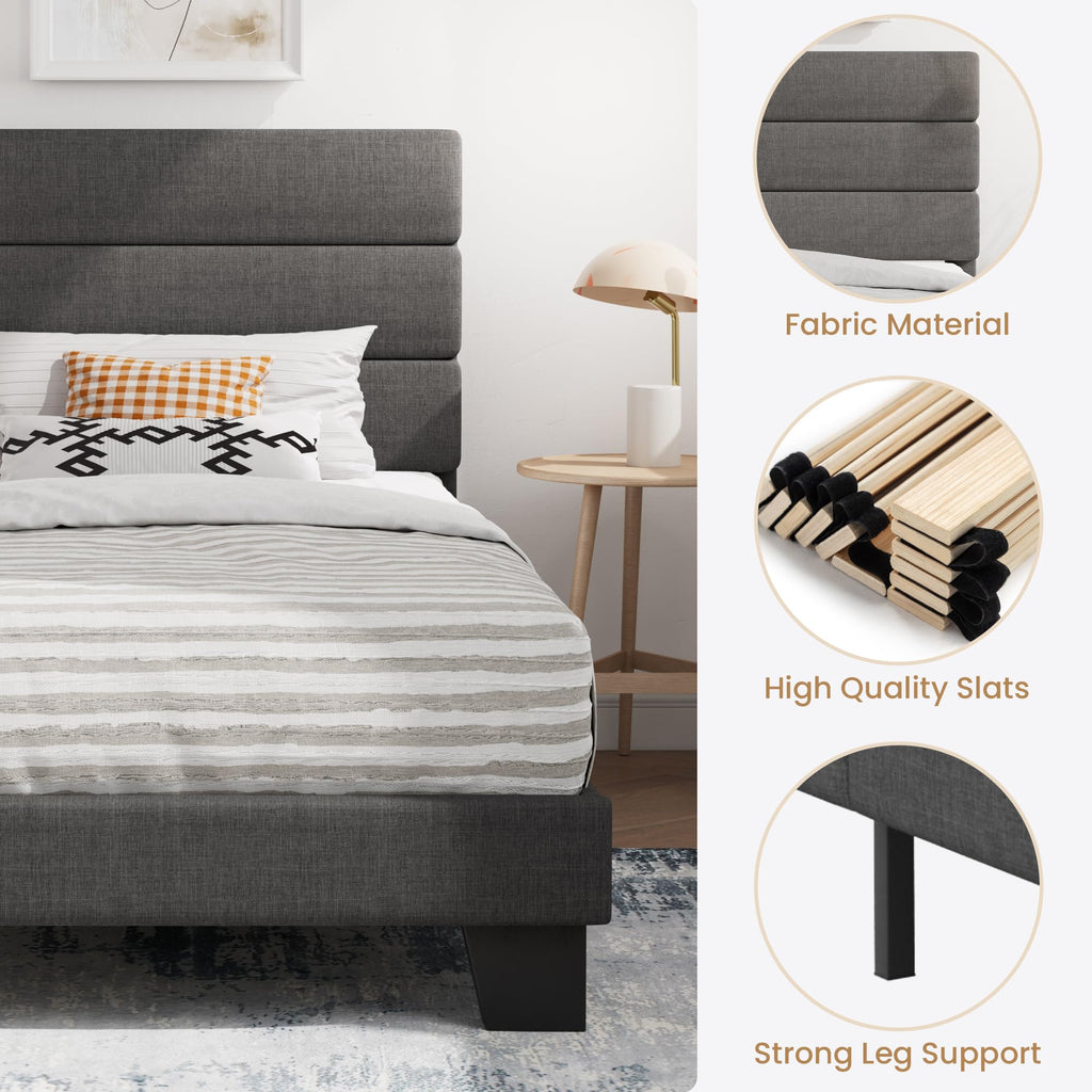 Twin Platform Bed Frame with Upholstered Fabric Headboard G196809