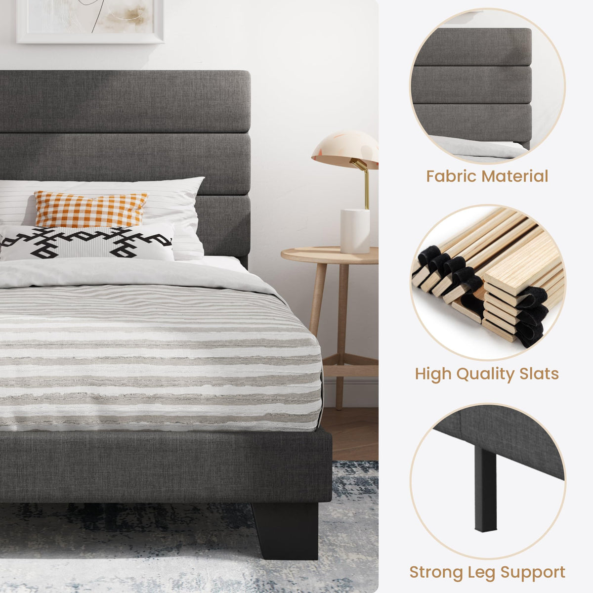 Twin Platform Bed Frame with Upholstered Fabric Headboard G196809
