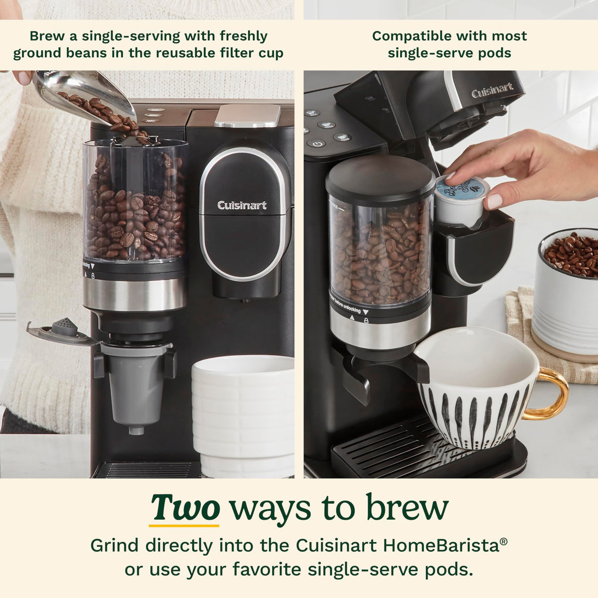 Single-Serve Coffee Maker + Coffee Grinder with 48-Ounce Removable Reservoir, Stainless Steel Q278365