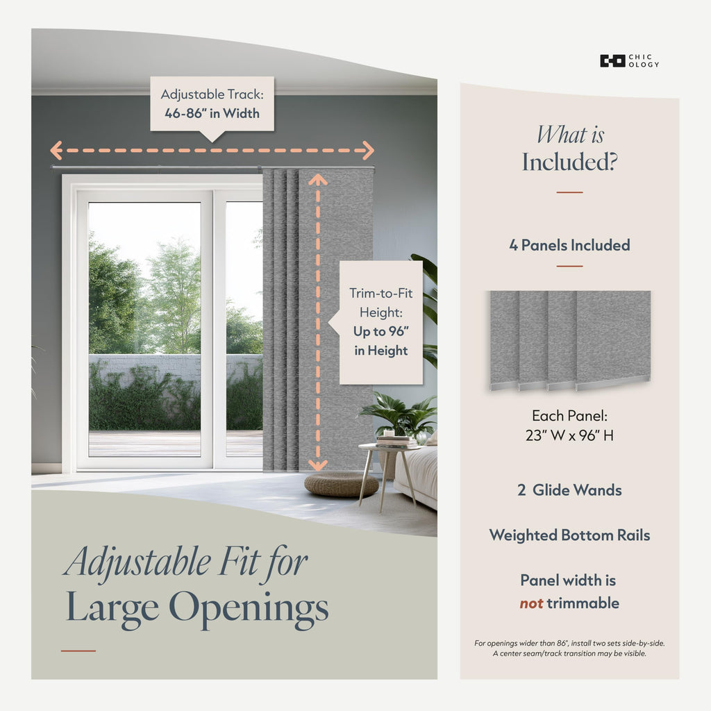 Grey Cordless Sliding Door Panel Track Blinds X6961