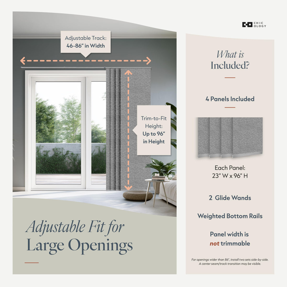 Grey Cordless Sliding Door Panel Track Blinds X6961