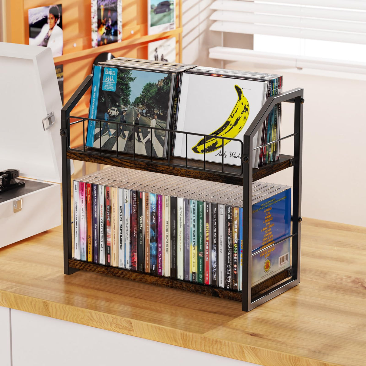 2 Tier CD Storage Rack Holds 60 Cases Brown O13546