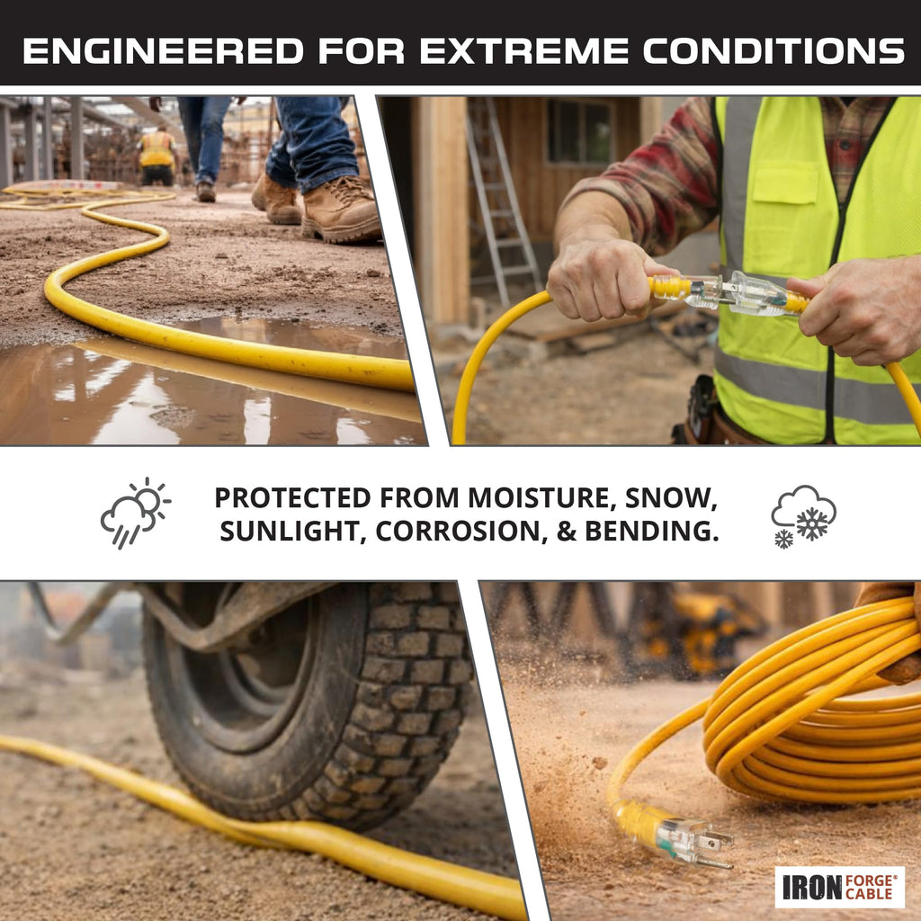 100 Foot Outdoor Extension Cord 12/3 SJTW Heavy Duty Yellow 3 Prong 15 AMP Q522605
