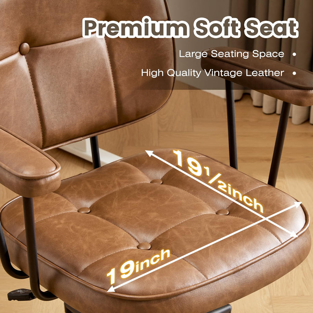 Brown Leather Office Chair with Wheels G321