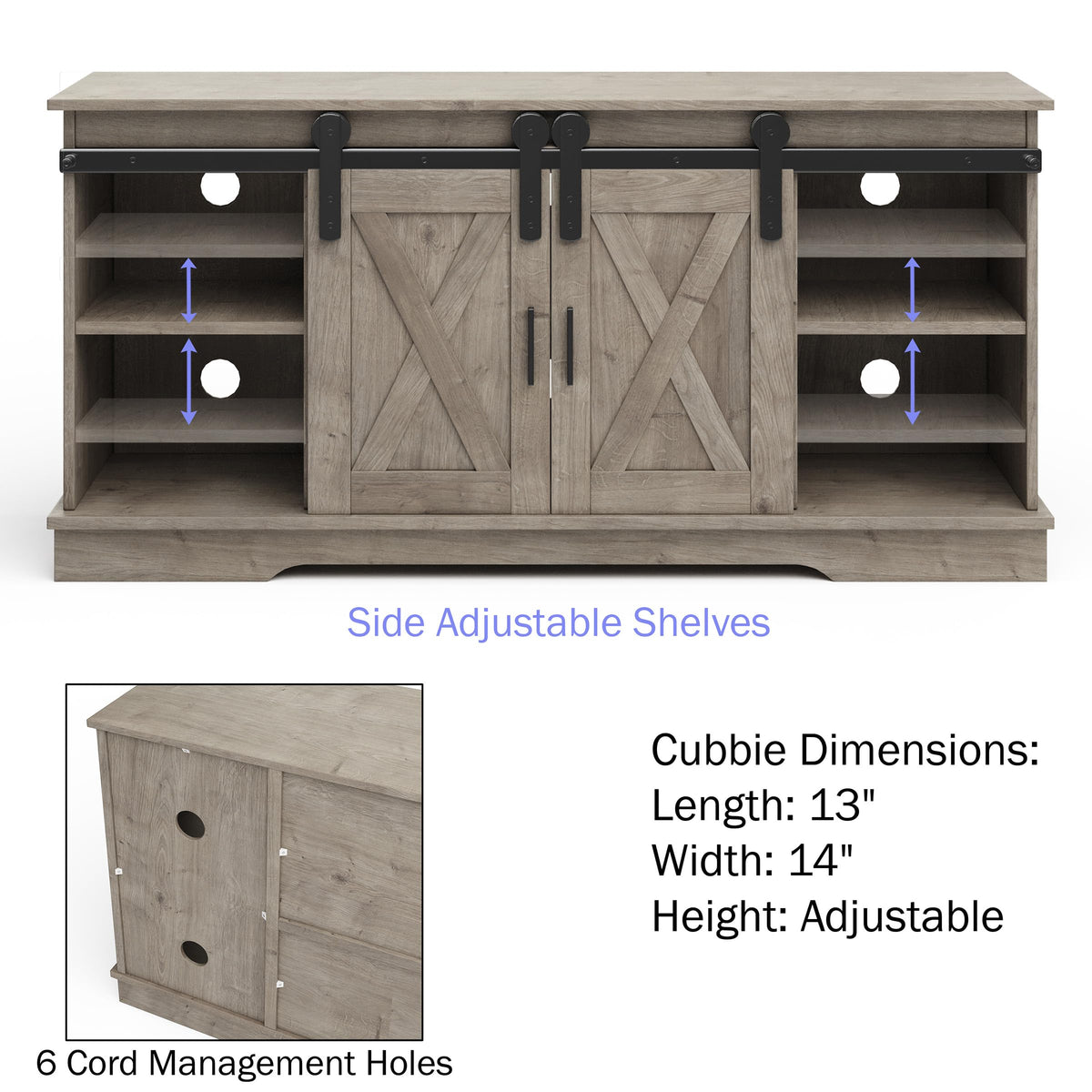 65-Inch TV Stand with Sliding Barn Doors E9299