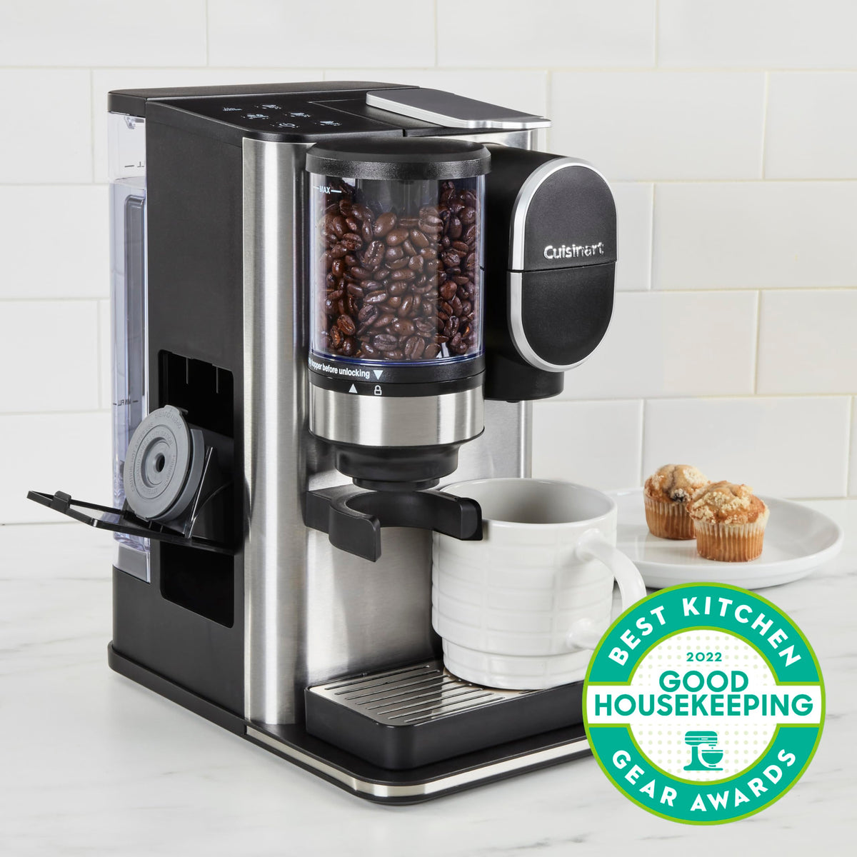 Single-Serve Coffee Maker + Coffee Grinder with 48-Ounce Removable Reservoir, Stainless Steel Q278365