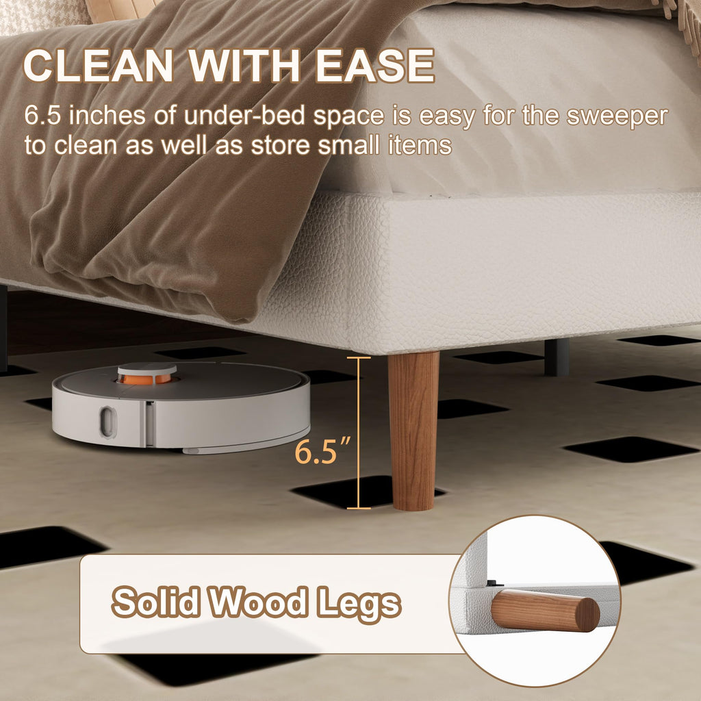 White Upholstered Bed Frame with Adjustable Headboard C850