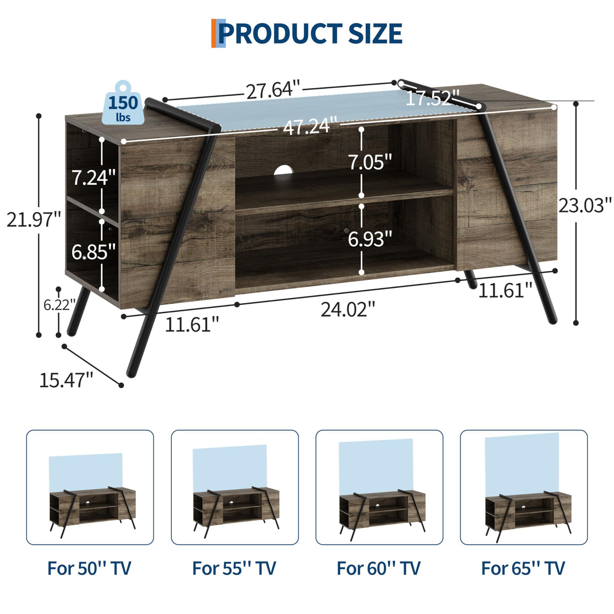 47 Inch TV Stand with Slanted Metal Legs and Adjustable Open Shelf T933