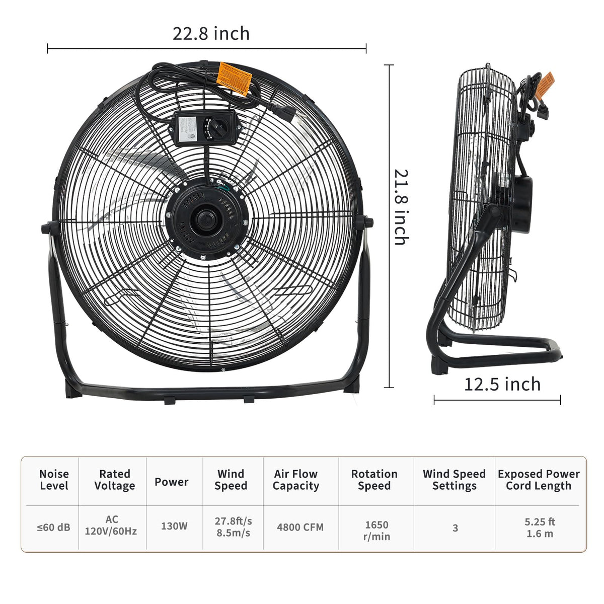 20-Inch 3-Speed Metal Floor Fan A872993
