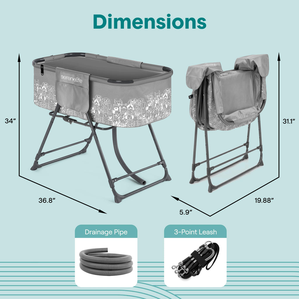 Foldable Dog Bath Tub with Drain Hose, 130 lb Capacity, Gray J5038