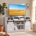 White Farmhouse TV Stand with Sliding Barn Doors C607301