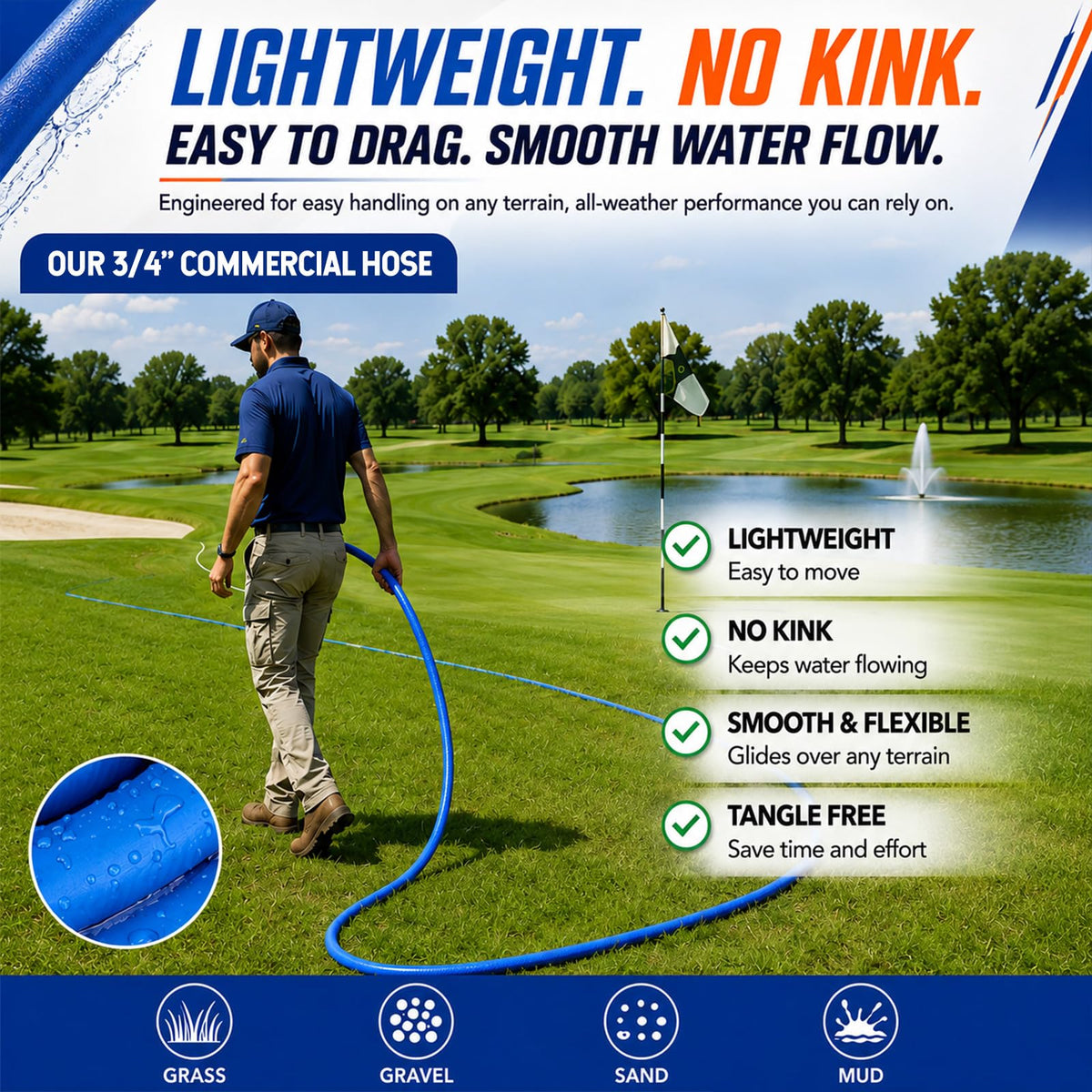 3/4" x 100 ft Lightweight Flexible Garden Hose T74378