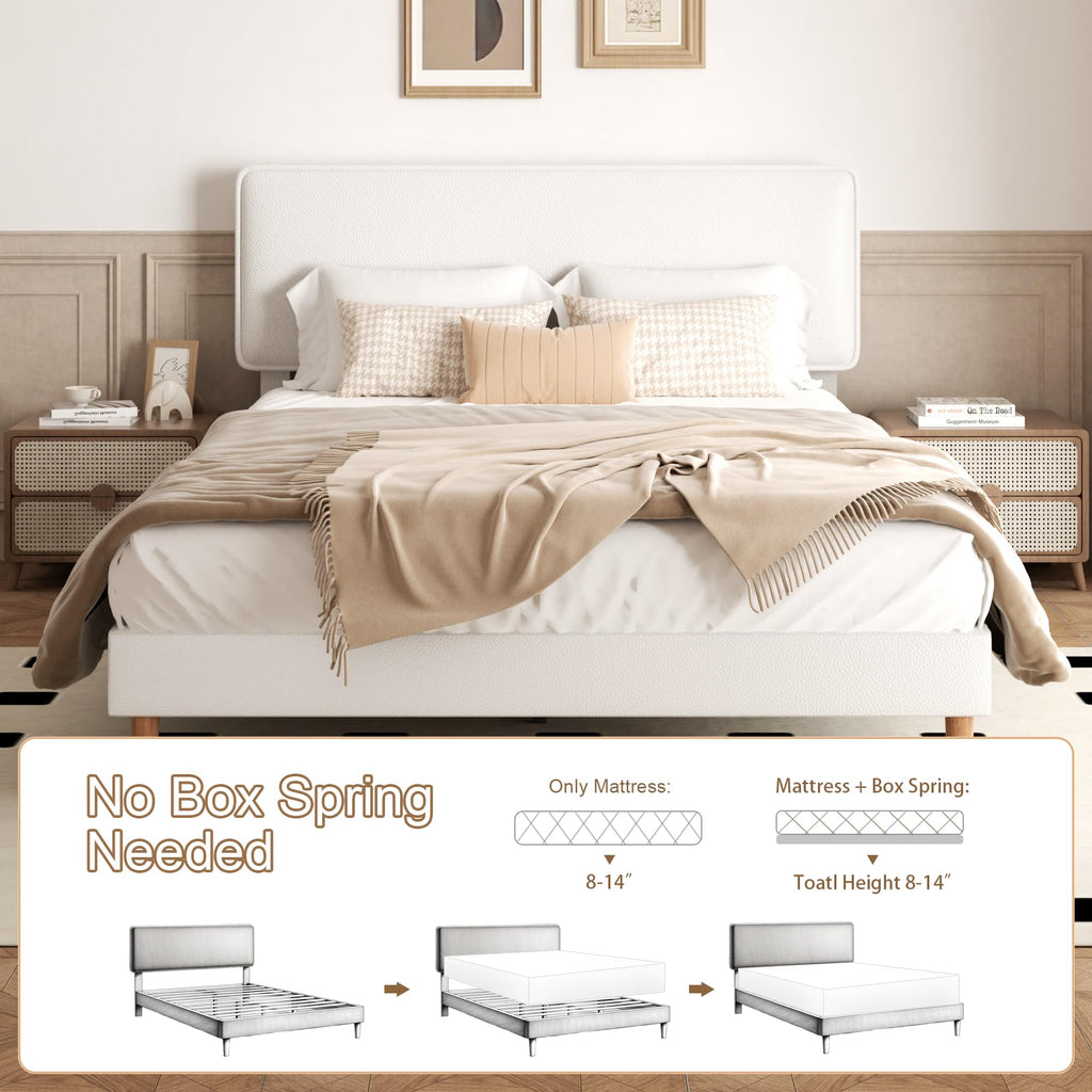 White Upholstered Bed Frame with Adjustable Headboard C850