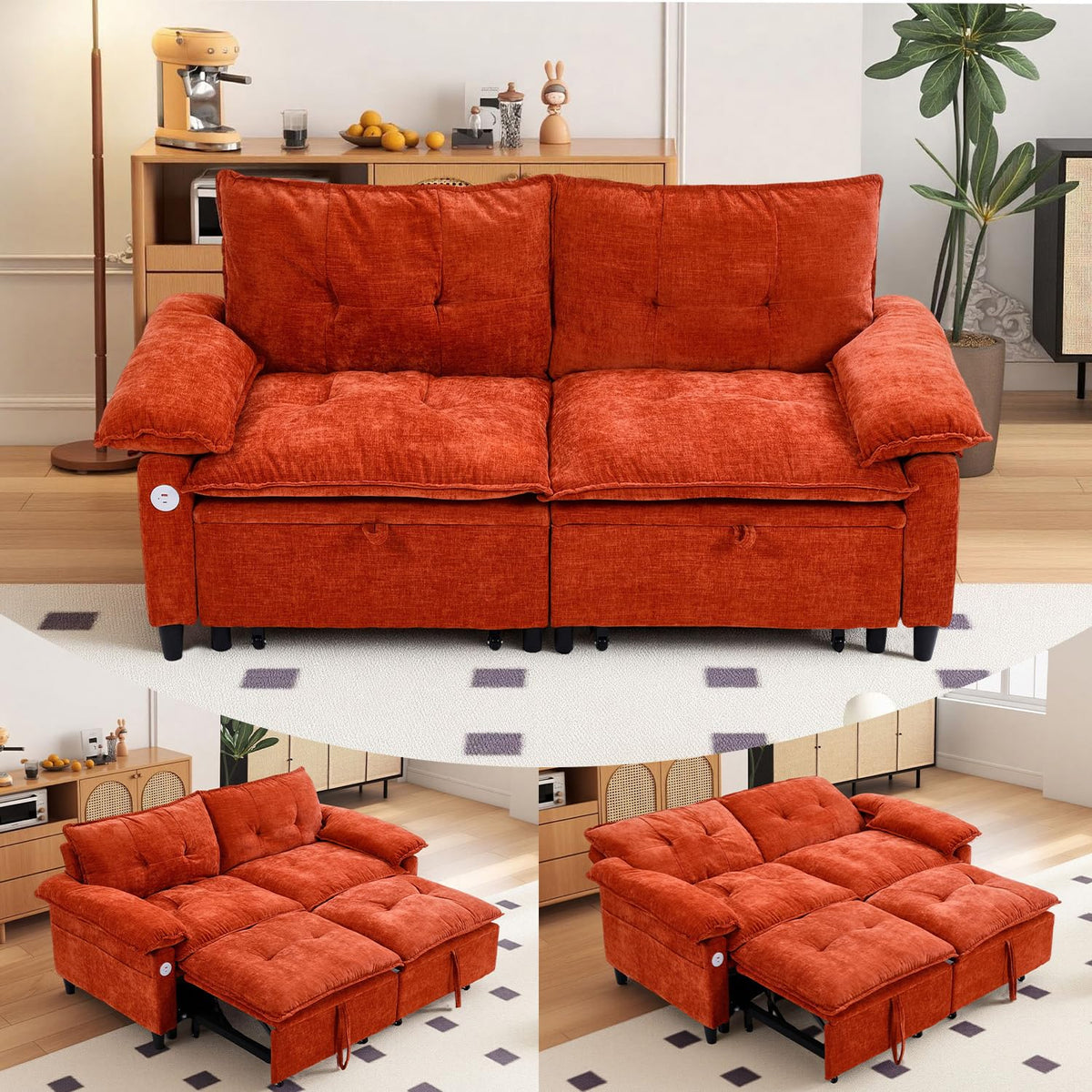 Orange Velvet Sleeper Sofa I9815