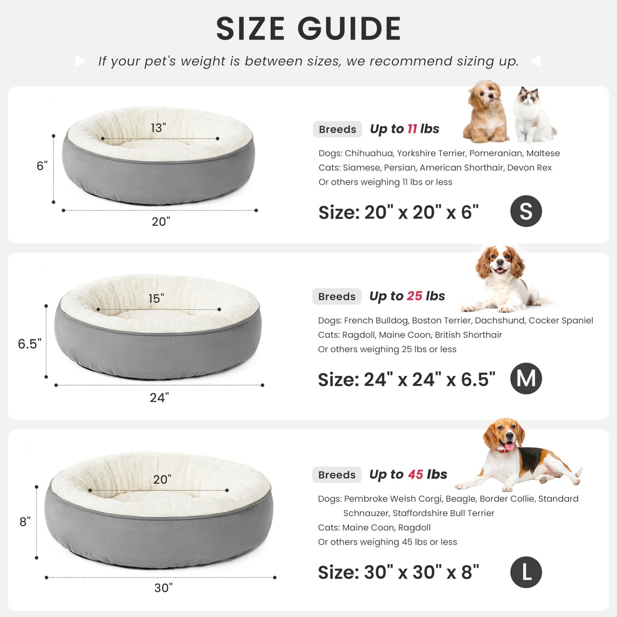Round Donut Cat and Dog Cushion Bed, 20in Washable Gray O56429