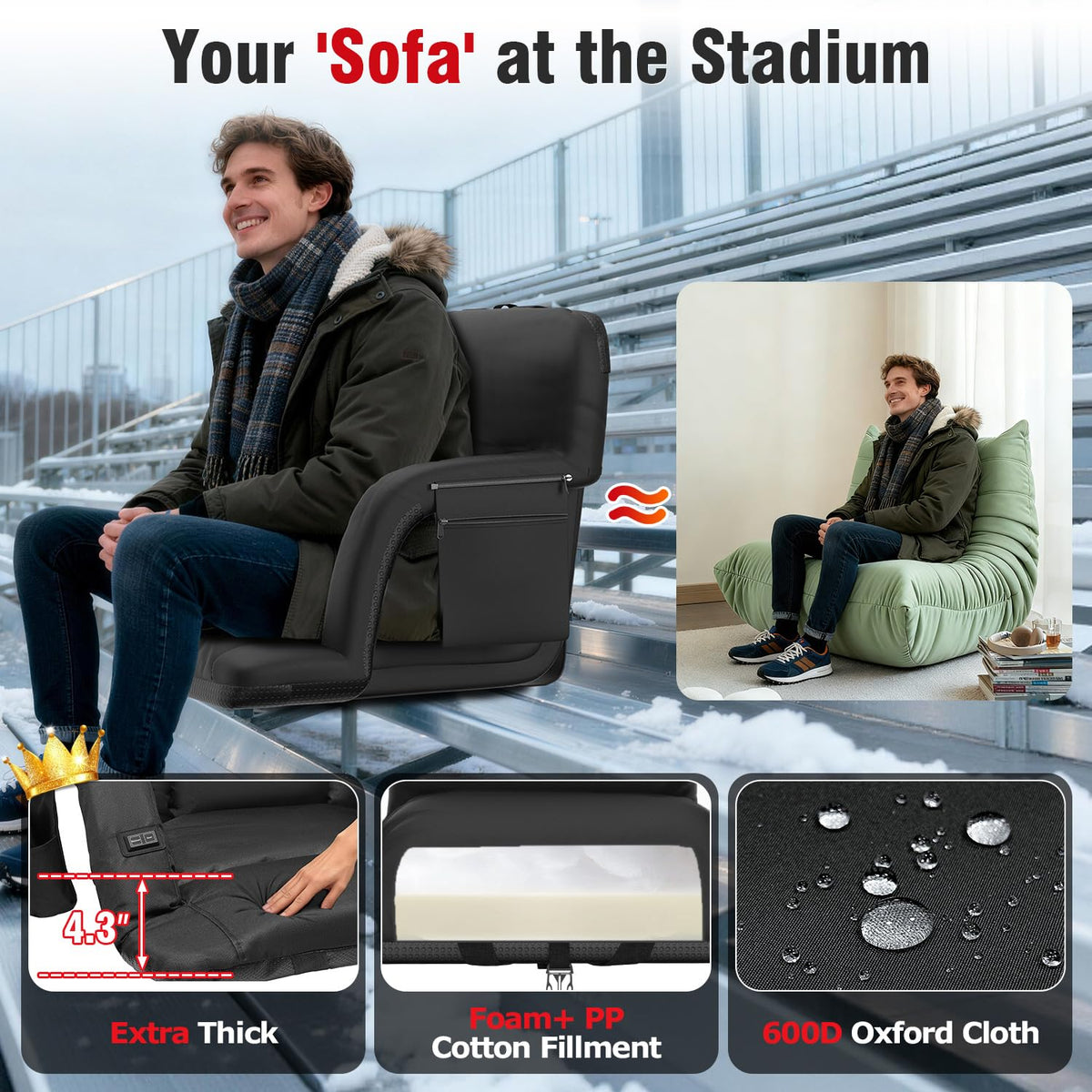 Heated Stadium Seats with Back Support 2 Pack K137