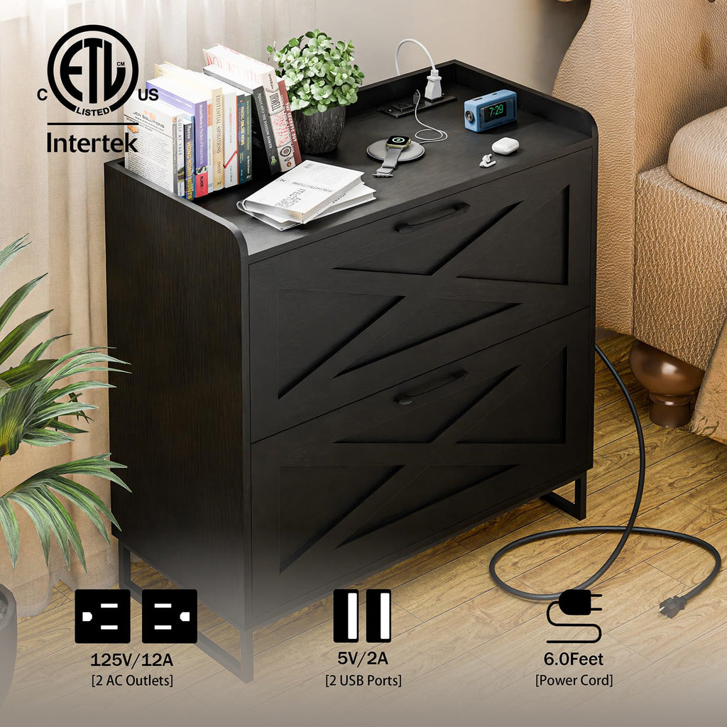 2 Drawer Black File Cabinet with Charging Station C679578
