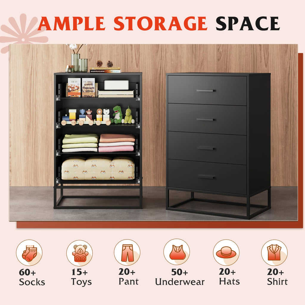 Black 4 Drawer Wooden Dresser S911227