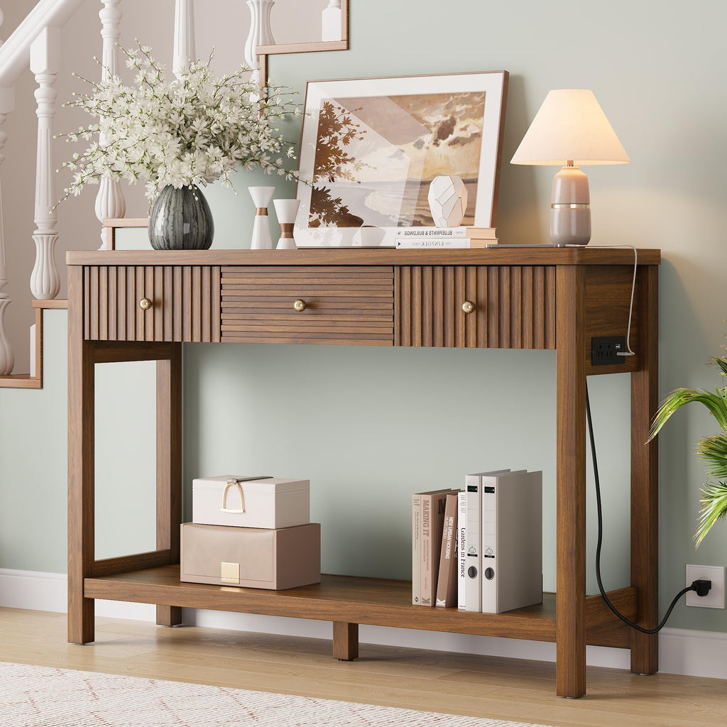 47'' Fluted Console Table with Charging Station & 3 Drawers Q38306