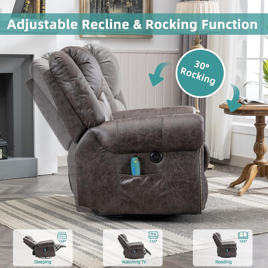 Oversized Swivel Rocker Recliner Chair with Heat and Massage H556888