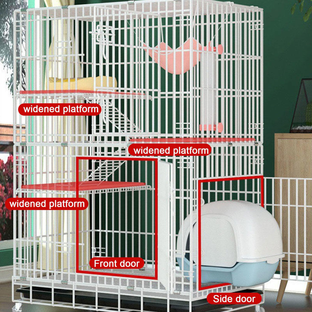 Large Black 4-Tier Folding Metal Wire Cat Cage with Hammock & Ramp Ladders H90467