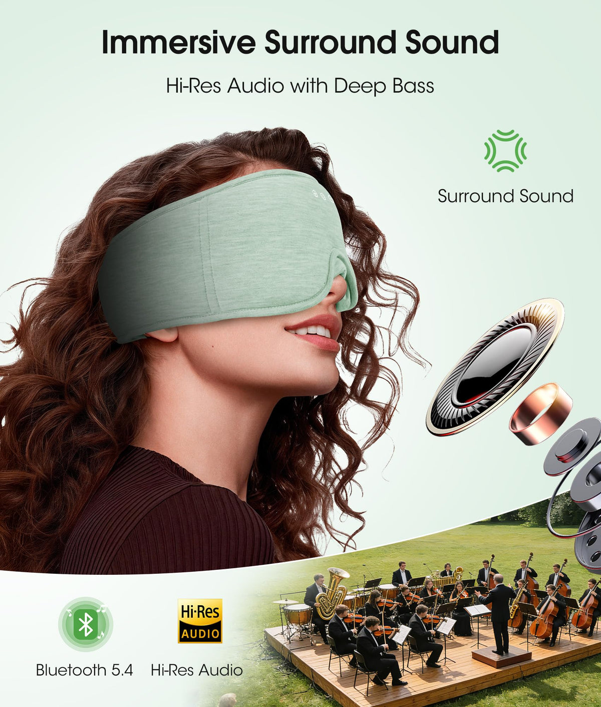 Bluetooth Sleep Headphones Eye Mask Bamboo Fiber V76573