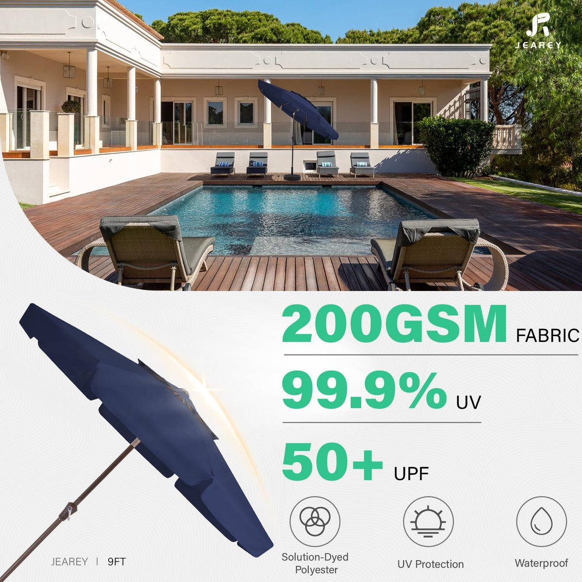 9ft 2-Tier Patio Umbrella, Crank Tilt, Navy Blue B4188