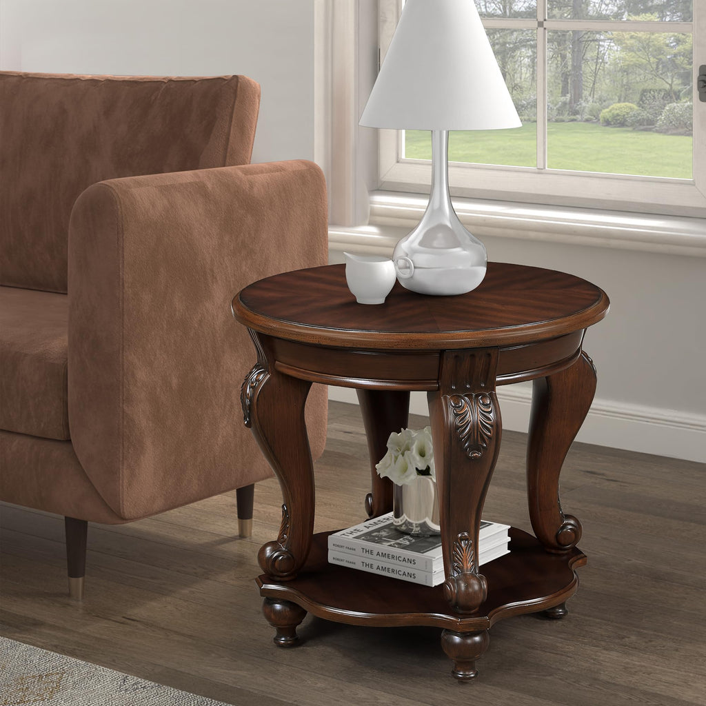 Vintage Round Wood End Side Table 22-Inch J483994