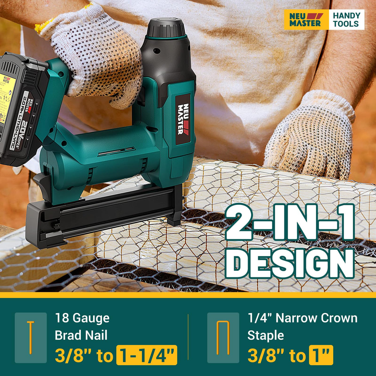 Cordless 18 Gauge 2 in 1 Brad Nailer/Staple Gun with Battery R7545