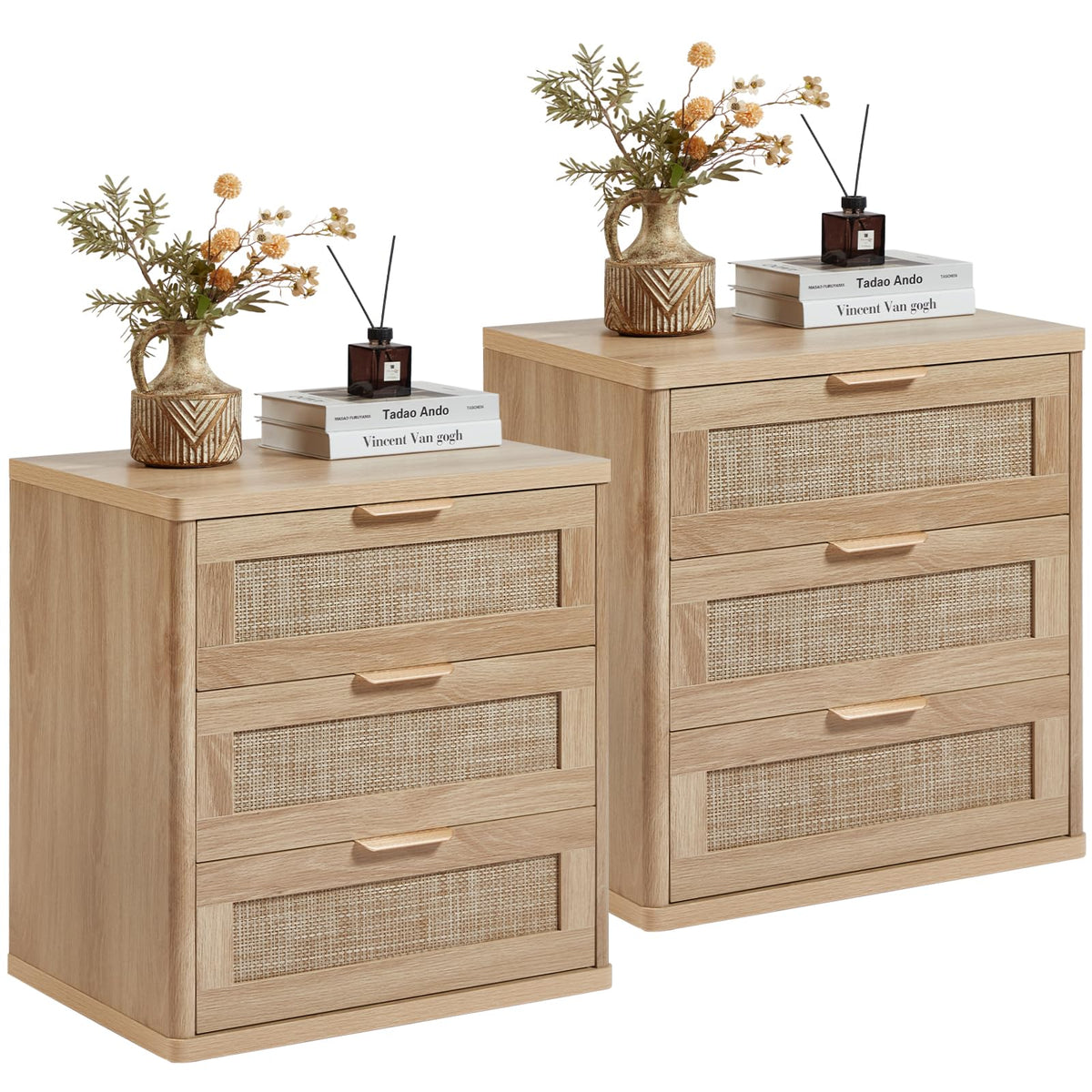 Rattan 23" Nightstands Set of 2 with Drawers O118679