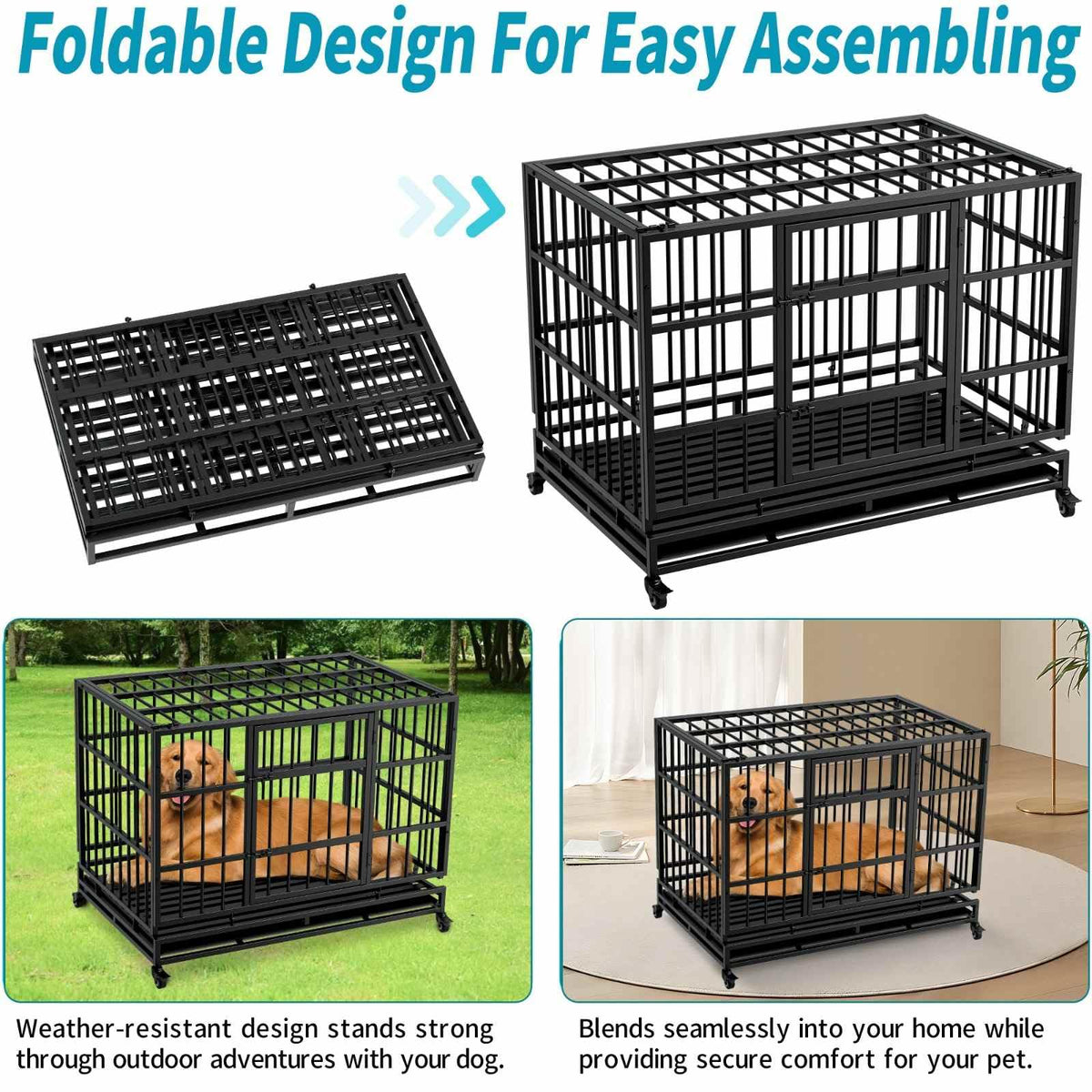 48 Inch Heavy Duty Metal Dog Crate with Wheels L230125