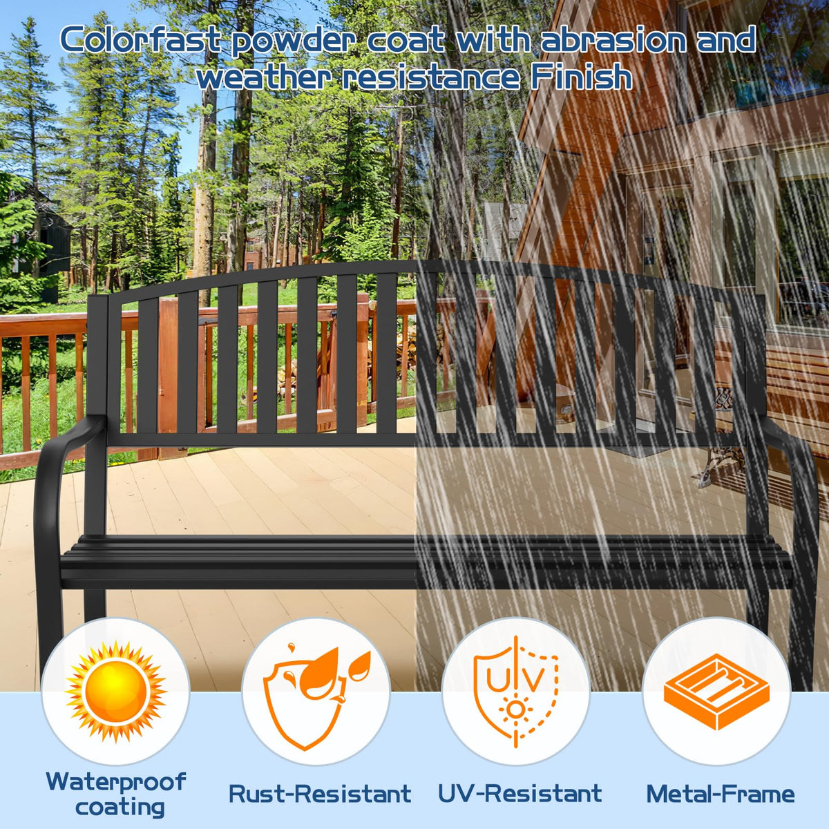 Weatherproof Heavy-Duty Wrought Iron Outdoor Bench T721230