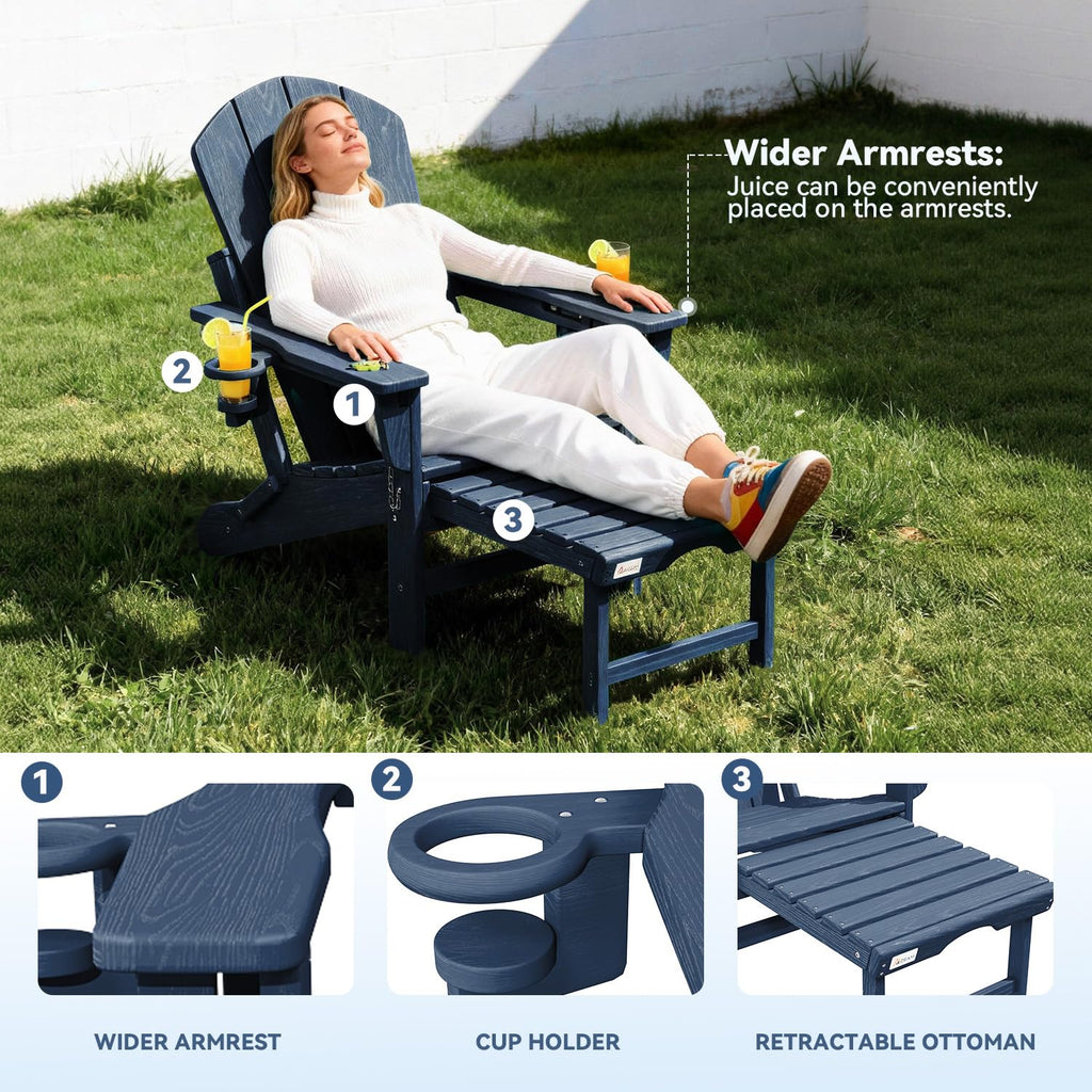 HDPE Folding Adirondack Chairs Set of 2, Navy B2165