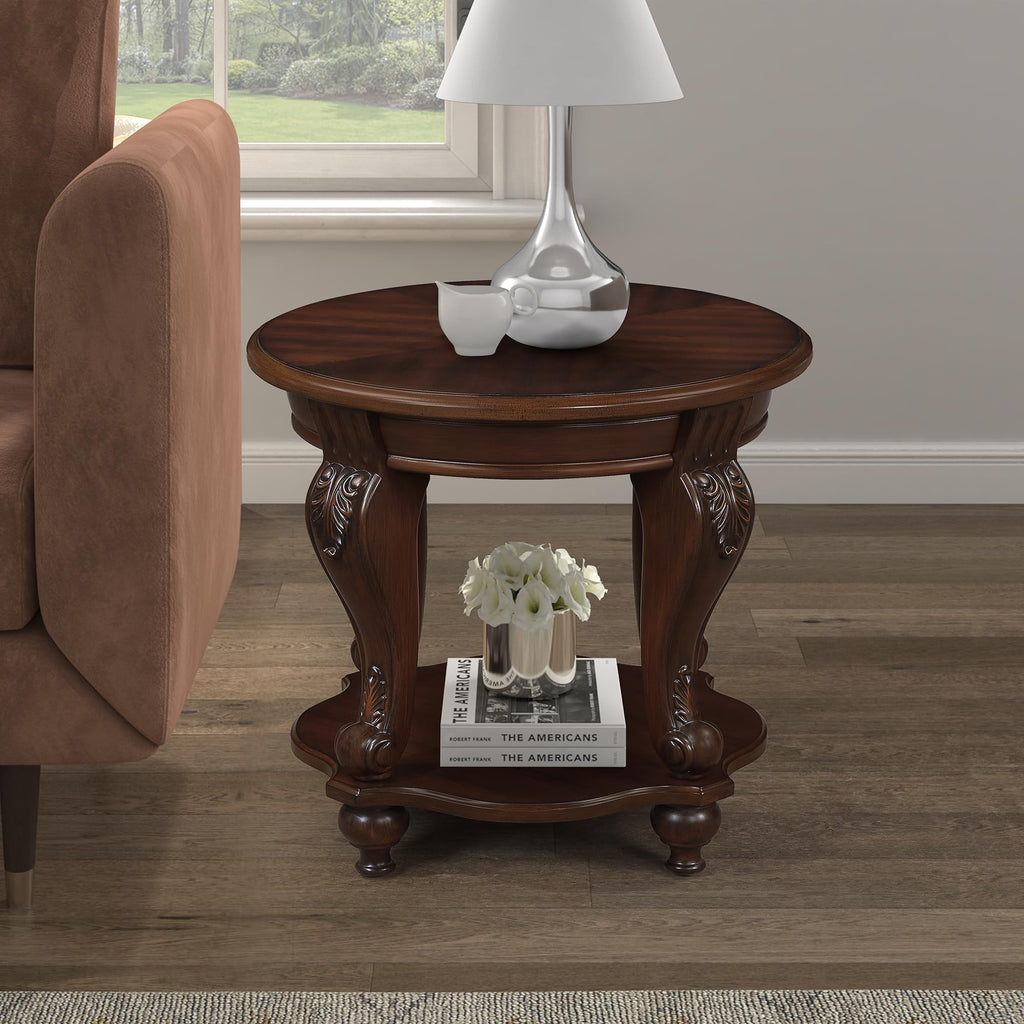 Vintage Round Wood End Side Table 22-Inch J483994