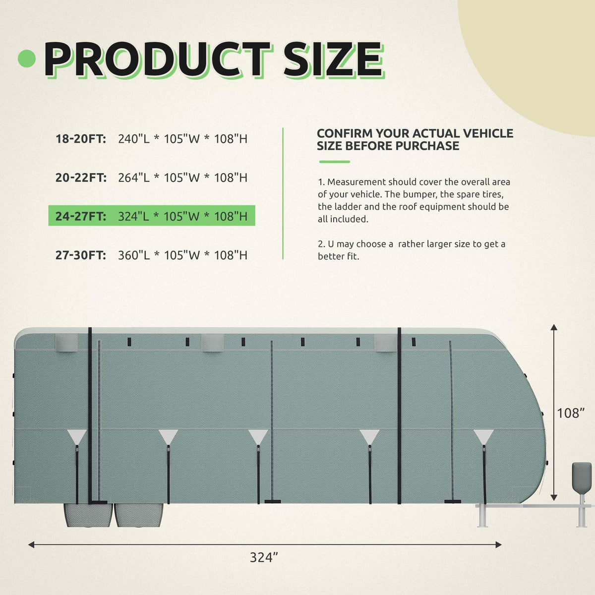 24-27FT Waterproof 7-Layer Camper Cover with Tongue Jack Cover, Tire Covers, Gutter Covers E47952