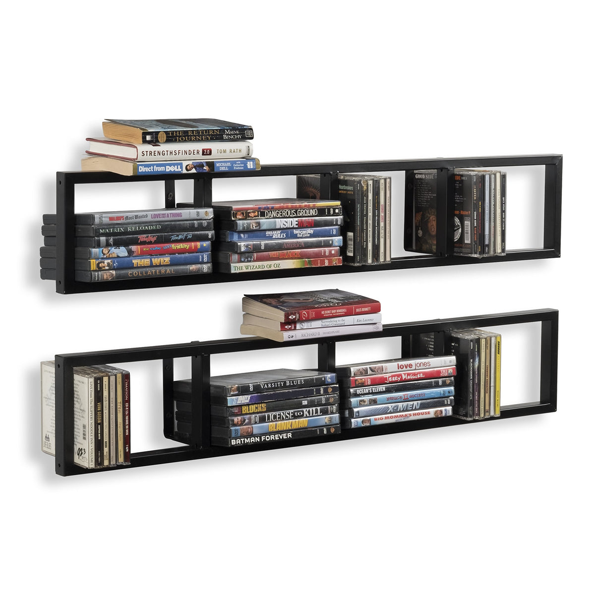 34 Inch Media Storage Rack Organizer Metal Floating Shelf Set of 2 Black S236145