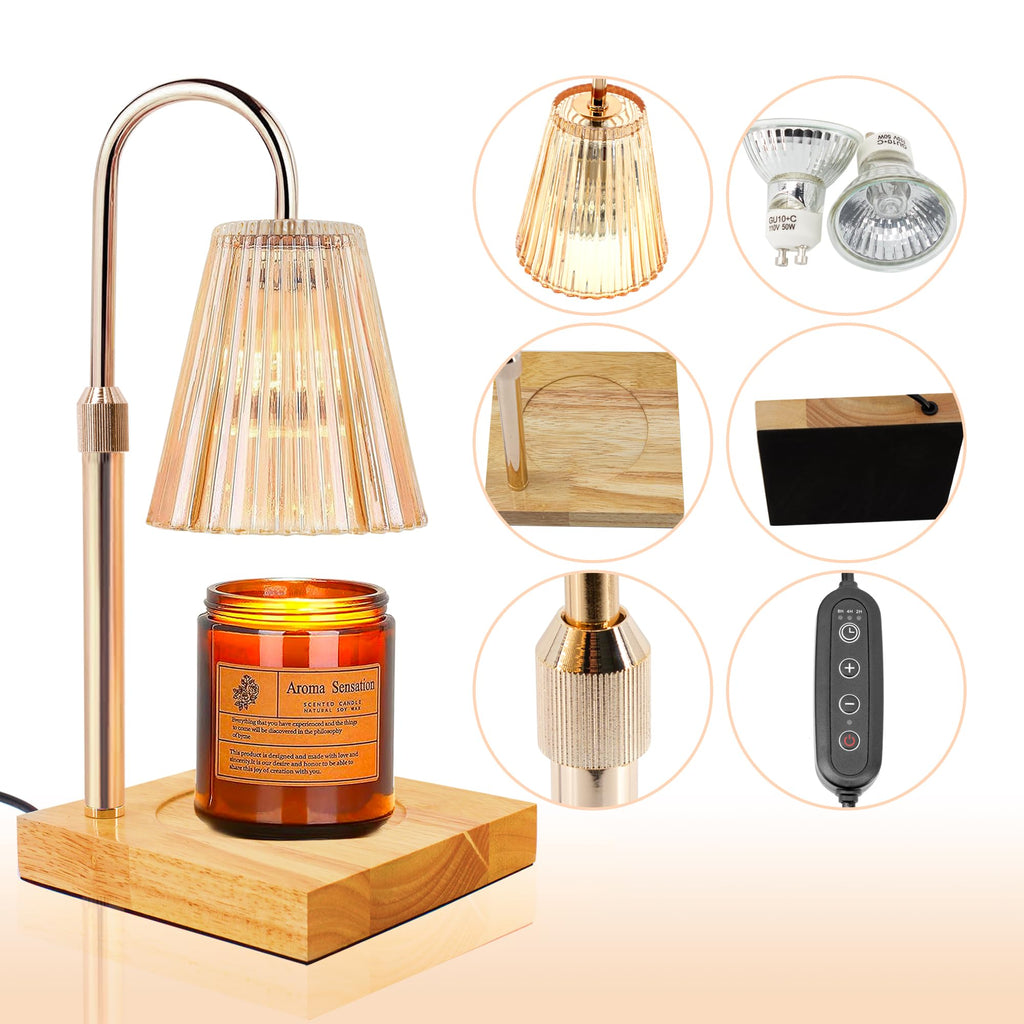 Candle Warmer Lamp with 2 Bulbs, Dimmable, Timer, Adjustable Height N6656