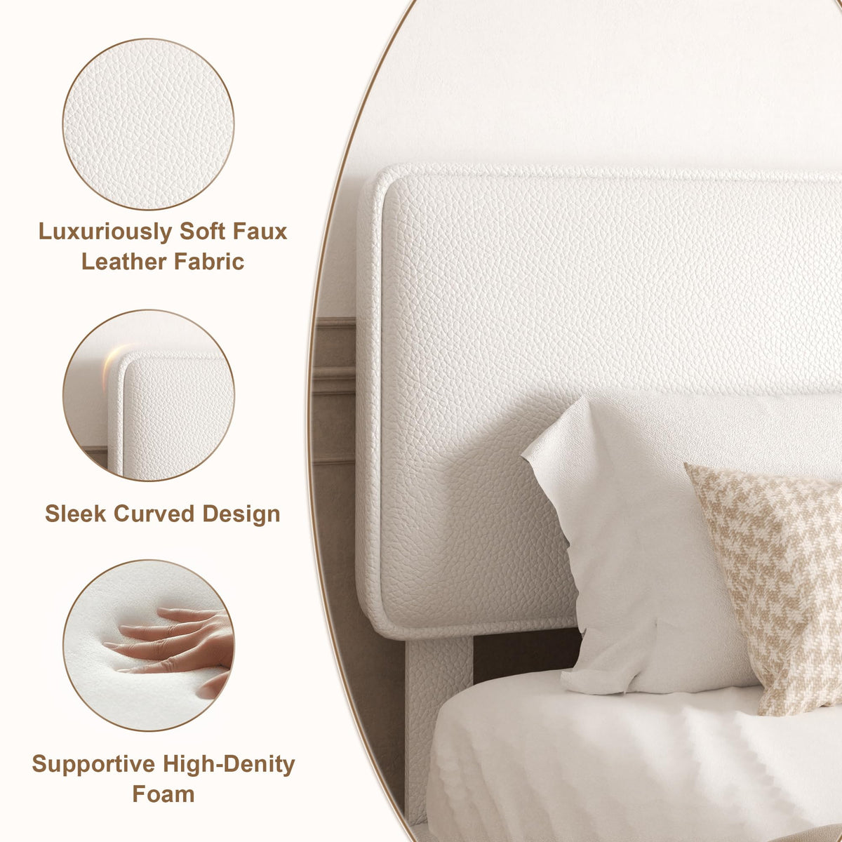 White Upholstered Bed Frame with Adjustable Headboard C850