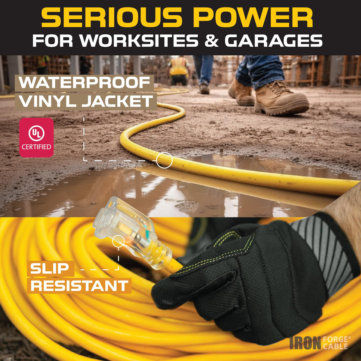 100 Foot Outdoor Extension Cord 12/3 SJTW Heavy Duty Yellow 3 Prong 15 AMP Q522605