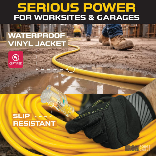 100 Foot Outdoor Extension Cord 12/3 SJTW Heavy Duty Yellow 3 Prong 15 AMP Q522605