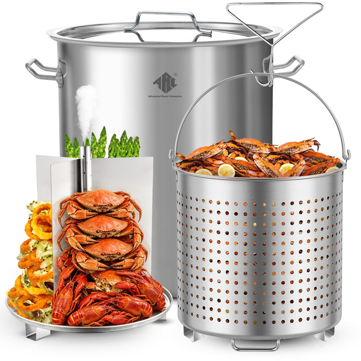 64QT Stainless Steel Stockpot with Basket V70528