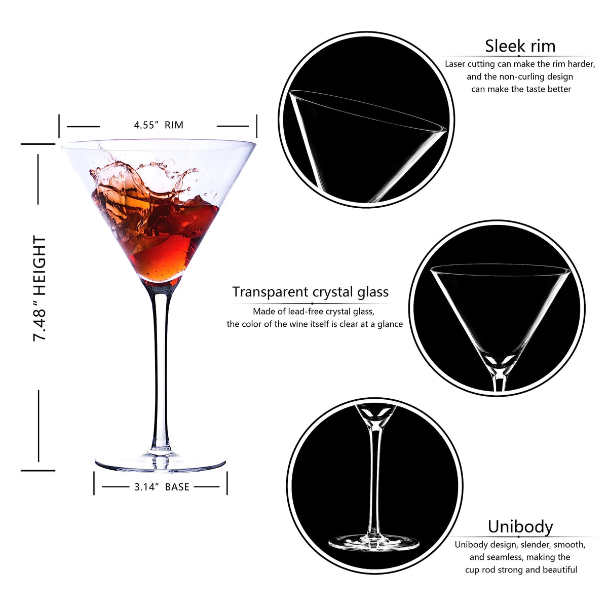 Martini Glasses Set of 4 Hand Blown 9.5oz O47283
