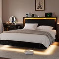 Full Size Wood Bed Frame with Storage Headboard and LED Lights X70853