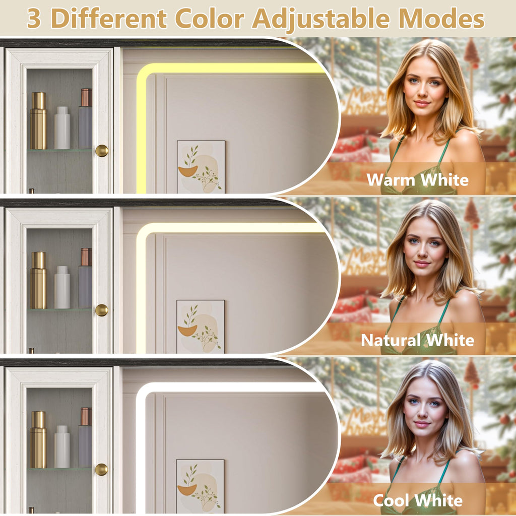 White Makeup Vanity Desk with Mirror and LED Lights Y15379