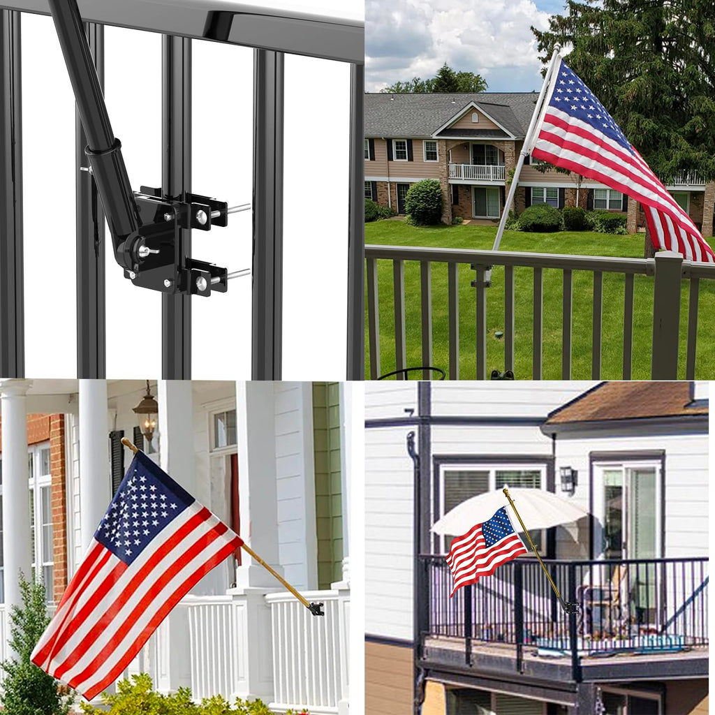 Flagpole Mount for Balcony Railing, Round and Square Railing, Black W460