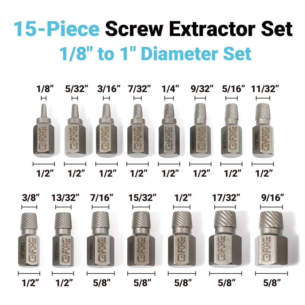 15 Pc Hex Head Screw Extractor Set Chrome Molybdenum Steel C801555