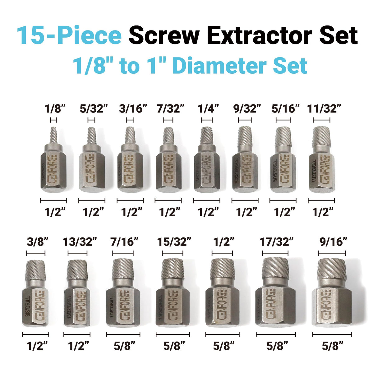 15 Pc Hex Head Screw Extractor Set Chrome Molybdenum Steel C801555