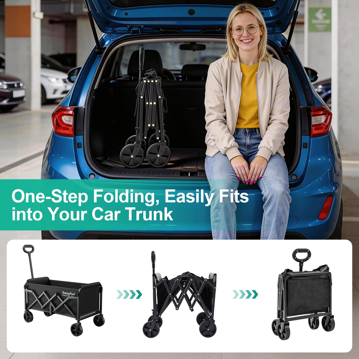Lightweight Folding Wagon Cart, Black Z773