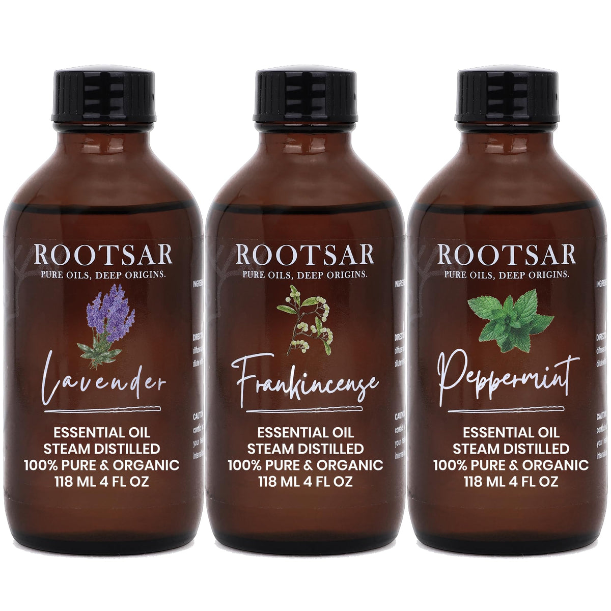 3 Pack Lavender Frankincense Peppermint Essential Oils 4 Fl Oz Q399546